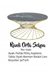 Brc18516  Orta Sehpa RiVOLİ Siyah Mermer Cam Metal Altın renk Kaplama Ayak Elyapı - 4