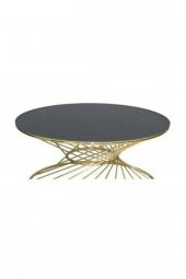 Brc 18515 Orta Sehpa RiVOLİ Model Siyah Düz Cam Metal Gold renk Kaplama El Yapım - 3