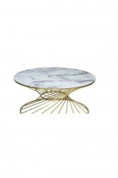 Brc 18518 Orta Sehpa RiVOLİ Model Beyaz Mermer Cam Metal Gold renk Kaplam El Yapı thumbnail 2