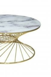 Brc 18518 Orta Sehpa RiVOLİ Model Beyaz Mermer Cam Metal Gold renk Kaplam El Yapı thumbnail 3