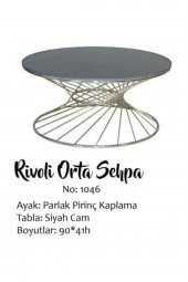 Brc 18520 Orta Sehpa RiVOLİ Düz Siyah Temper Cam Metal Gold renk Kaplam El Yapım thumbnail 2