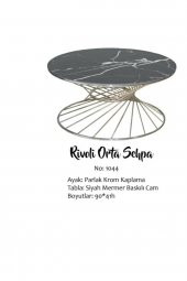 Brc 18519 Orta Sehpa RiVOLİ Siyah Mermer Cam Metal Gümüş renk Kaplama El yapım thumbnail 4