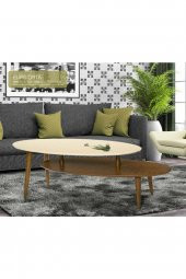 Orta sehpa 18528 OSM Elips MODEL Parlak Ceviz Krem Kayın torna Klasik Retro ayak Elyapı - 2