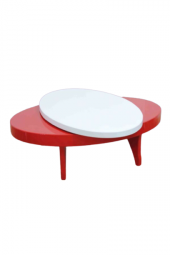 Dönerli Orta 18586 sehpa Oval Kayın Retro Ayak MDF Tabla Beyaz Kırmızı El yapım - 2