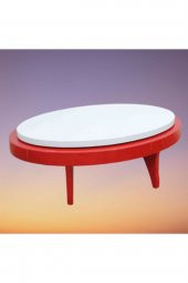 Dönerli Orta 18586 sehpa Oval Kayın Retro Ayak MDF Tabla Beyaz Kırmızı El yapım - 5