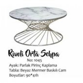 Brc19456 Orta Sehpa RiVOLİ Beyaz Mermer Desen Cam Metal  Altın renk Kaplama Ayak - 1
