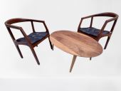 Sandalye 19637 Tam Kolçak Oval Orta Sehpa Model Kayın Retro Ayak Parlak Ceviz - 2