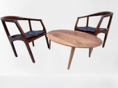 Sandalye 19637 Tam Kolçak Oval Orta Sehpa Model Kayın Retro Ayak Parlak Ceviz - 5