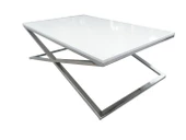 Orta Sehpa X 13658 Çapraz Model Metal Nikelaj Ayak Parlak Beyaz Tabla El Yapım - 3