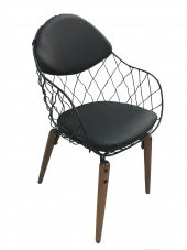 Sandalye 12561 TELSEPET METAL Mat Siyah Kayın retro ayak Suni deri döşem El Yapım - 1