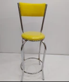 Sandalye 12749 BAR Tipi Yüksek Model 1ad SARI Suni deri döşem Metal Çelik nikelaj thumbnail 2