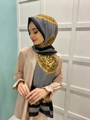 La Boutique Nostalji Herbal Kazayağı Desenli Şal 9006  SİYAH thumbnail 3