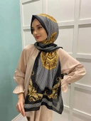 La Boutique Nostalji Herbal Kazayağı Desenli Şal 9006  SİYAH thumbnail 2