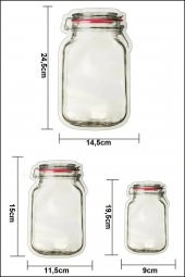 9 Adet 3 Boy Kavanoz Görünümlü Kilitli Saklama Kabı / 150ml - 500ml - 620ml - 2