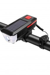 Solar Bisiklet Işığı Ön Farı Bisiklet Kornası Su Geçirmez Güneş Enerjili Usb Şarjlı Ön Feneri - 2
