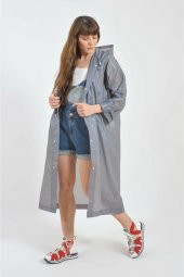 Unisex Gri Eva Kumaş Su Rüzgar Geçirmez Yağmurluk - 3