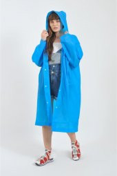 Unisex Mavi Eva Kumaş Su Rüzgar Geçirmez Yağmurluk thumbnail 1