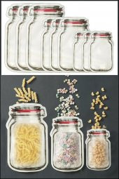 9 Adet 3 Boy Kavanoz Görünümlü Kilitli Saklama Kabı / 150ml - 500ml - 620ml - 1
