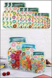 9 Adet 3 Boy Kavanoz Görünümlü Donutlu Kilitli Saklama Kabı / 150ml - 500ml - 620ml - 1