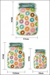 9 Adet 3 Boy Kavanoz Görünümlü Donutlu Kilitli Saklama Kabı / 150ml - 500ml - 620ml - 2