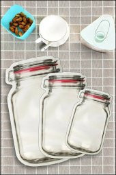 9 Adet 3 Boy Kavanoz Görünümlü Kilitli Saklama Kabı / 150ml - 500ml - 620ml - 3