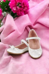 Albishoes Kız Çocuk Fiyonklu Cırtlı Rahat Taban Beyaz Rugan Kız Çocuk Babet Ayakkabı - 2