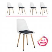 NETAKS  Abant Sandalye Ahşap Naturel Ayaklı 4lü Takım  (Minderli) - 1