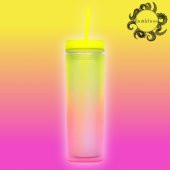 BottleBoss Çift Katmanlı Pipetli Çift Renkli Sızdırmaz Bardak Matara 480 Ml Sarı - 1