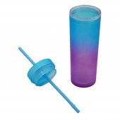 BottleBoss Çift Katmanlı Pipetli Çift Renkli Sızdırmaz Bardak Matara 480 Ml Mavi - 4