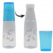BottleBoss Renkli Bardaklı Desenli Sızdırmaz Kapaklı Su Şişesi Matara 600 Ml Mavi - 5