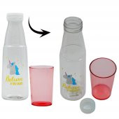 BottleBoss Renkli Bardaklı Desenli Sızdırmaz Kapaklı Su Şişesi Matara 600 Ml Pembe - 6