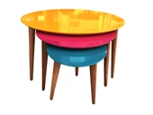 Zigon 17972 Oval Çok Renk Model sehpa Kayın RETRO ayak Turuncu-Fuşya El yapım thumbnail 3