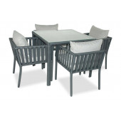 London Rattan Bahçe Balkon 4 Kişilik Kare Yemek Takımı Taş Gri thumbnail 1