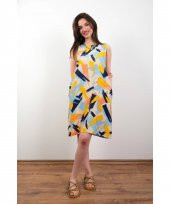 Desenli Aerobin Kumaş Çok Renkli Sıfır Kol Elbise - 1