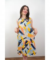 Desenli Aerobin Kumaş Çok Renkli Sıfır Kol Elbise - 3