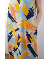 Desenli Aerobin Kumaş Çok Renkli Sıfır Kol Elbise - 4