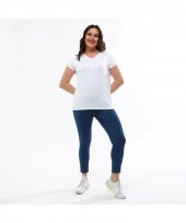 Basic V Yaka Viskoze Pamuk Karışım Beyaz Tişört - 1