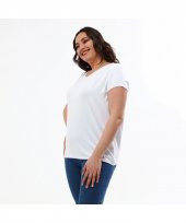 Basic V Yaka Viskoze Pamuk Karışım Beyaz Tişört - 3