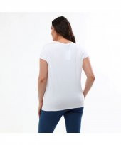 Basic V Yaka Viskoze Pamuk Karışım Beyaz Tişört - 5