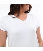 Basic V Yaka Viskoze Pamuk Karışım Beyaz Tişört - 6