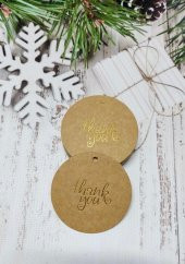 Thank You Kart Etiket - Kraft Etiket - Delikli Etiket GOLD baskı 25 adet -T409 - 1