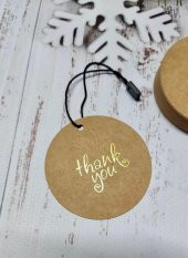 Thank You Kart Etiket - Kraft Etiket - Delikli Etiket GOLD baskı 25 adet -T409 - 2