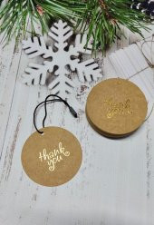 Thank You Kart Etiket - Kraft Etiket - Delikli Etiket GOLD baskı 25 adet -T409 - 3