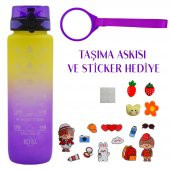 BottleBoss Renk Geçişli Sızdırmaz Kapak Motivasyon Matarası 1 Litre Sticker HEDİYELİ Mor - 2