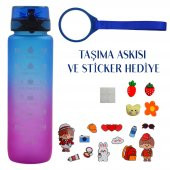 BottleBoss Renk Geçişli Sızdırmaz Kapak Motivasyon Matarası 1 Litre Sticker HEDİYELİ Mavi - 2