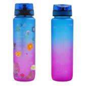BottleBoss Renk Geçişli Sızdırmaz Kapak Motivasyon Matarası 1 Litre Sticker HEDİYELİ Mavi - 6