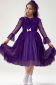 Kız Çocuk Güpür Detaylı Yakası Fırfırlı Puantiyeli Eteği Kabarık Tüllü Mor Abiye thumbnail 1
