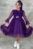 Kız Çocuk Güpür Detaylı Yakası Fırfırlı Puantiyeli Eteği Kabarık Tüllü Mor Abiye thumbnail 4