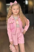 Kız Çocuk İnci Detaylı Güpür İşlemeli Çiçek Baskılı 5'li Pembe Alt Üst Takım thumbnail 2