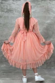 Kız Çocuk Güpür Detaylı Yakası Fırfırlı Puantiyeli Eteği Kabarık Tüllü Somon Abiye thumbnail 2